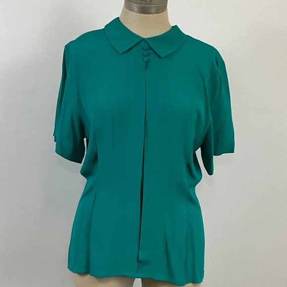 STUDIO MICHELLE STUART Women's Turquoise-Green Pleated Rayon Blouse Size M - Picture 1 of 7